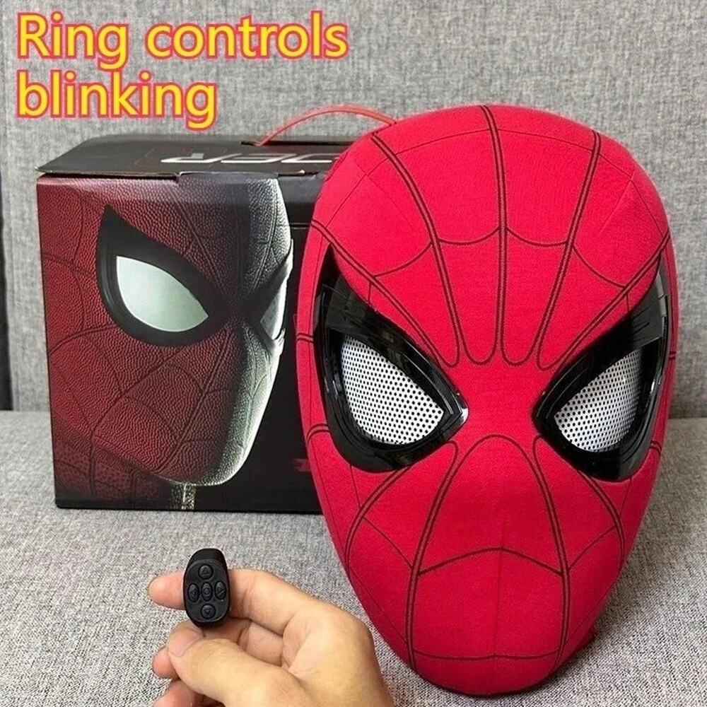 NEW Spider-Man Mask Moving Eyes Cosplay Prop Remote Control Ring Blink Eyes